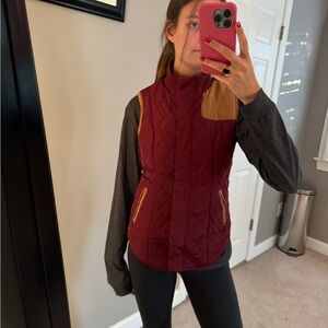 Women's Quilted Burgundy and Tan Vest